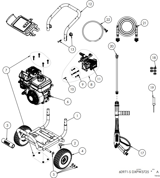 DEWALT 2.5 gpm  3700 psi pressure washer model 60971 replacement parts